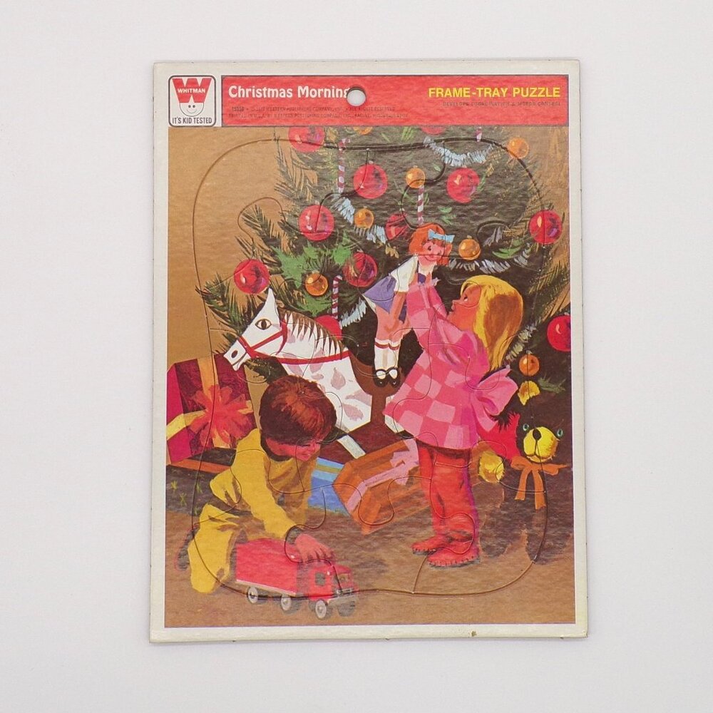 VTG 1977 Whitman Christmas Morning Frame Tray Puzzle 12 Pc Children Tree #4505B